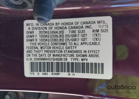 2016 Honda Cr-V Ex from USA, damaged, VIN 2HKRM4H57GH608128